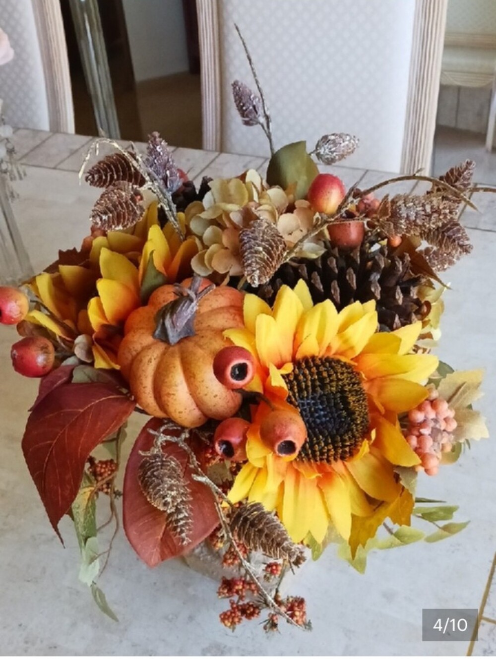 Floral Display In "urn", Beautiful Autum colors by Valeri/Qvc, New In Box